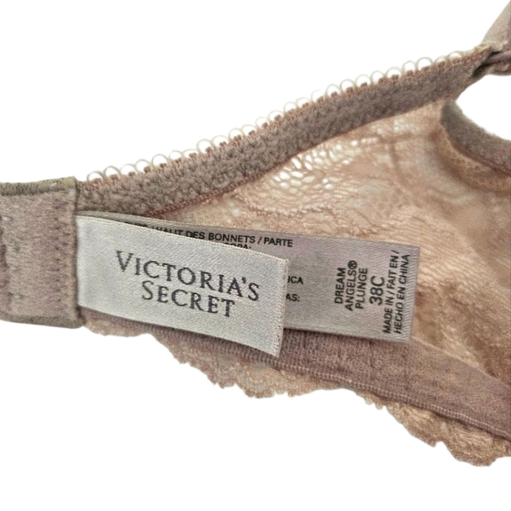Victoria's Secret Dream Angels Plunge Bra ~ Pink And Nude Lace, Size 38C - Picture 6 of 7